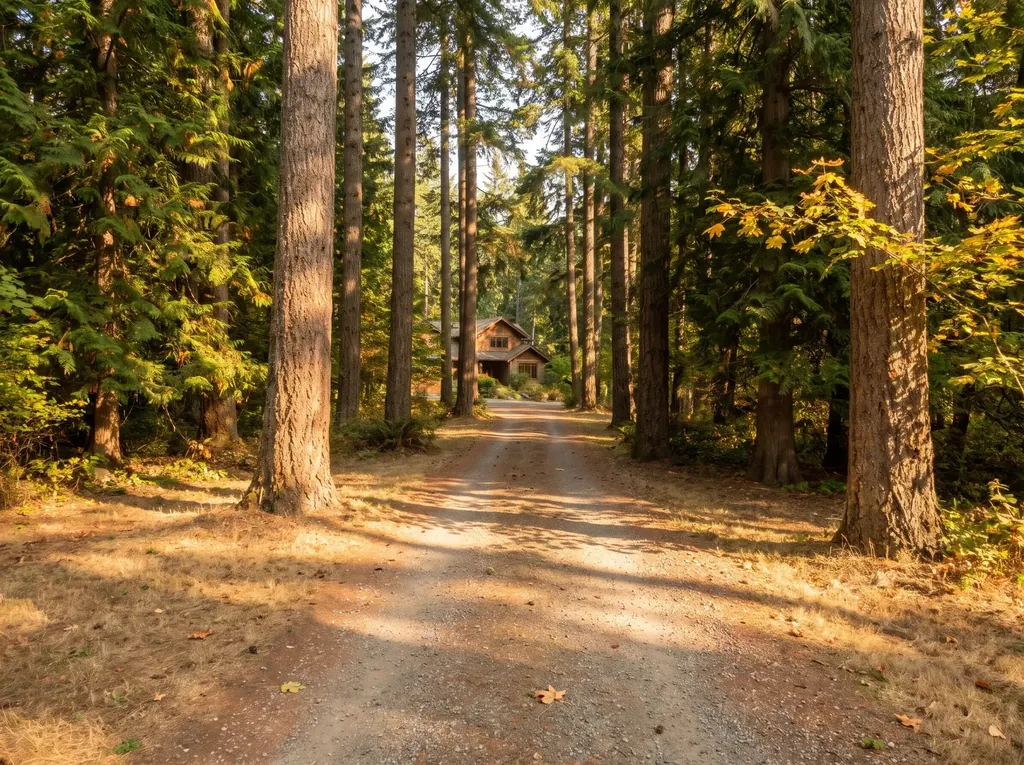 Tall trees along a rural drive near Deming