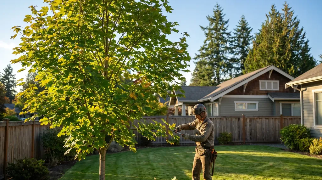 Well-pruned maple with an open balanced crown