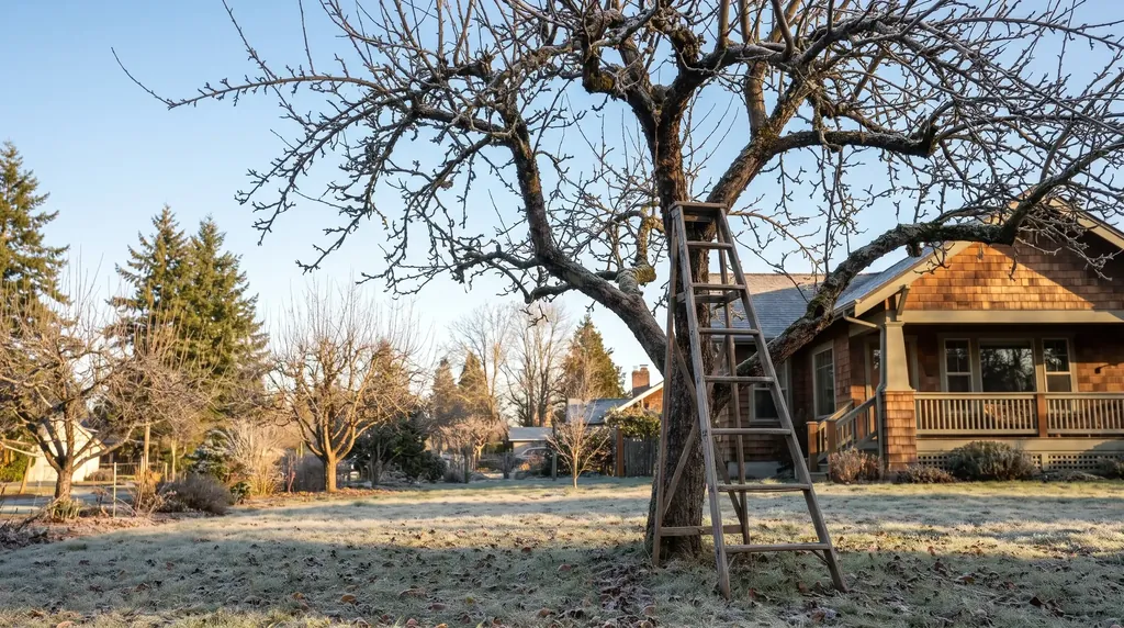 Bare apple tree in late winter ready for pruning