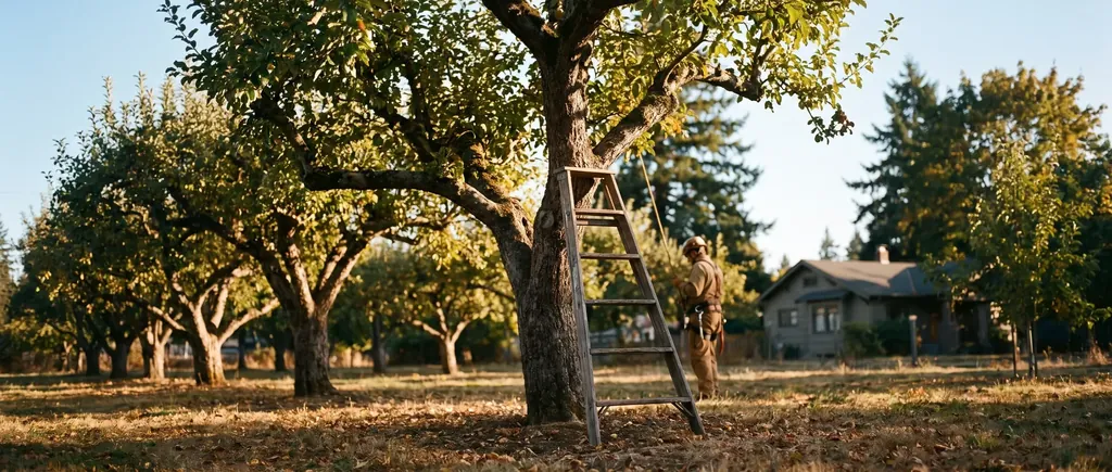 Old apple trees in a Whatcom County backyard orchard