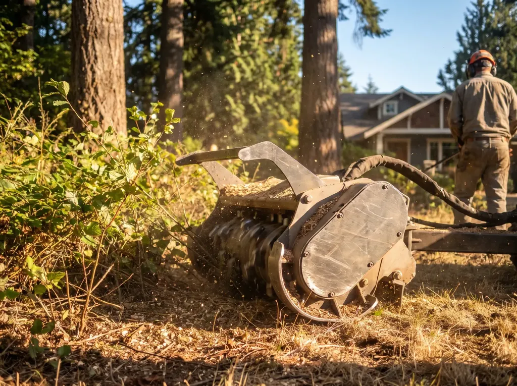 Mulching head grinding brush on a rural lot