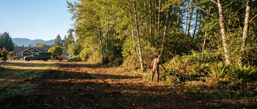 Rural lot cleared of brush with foothills behind
