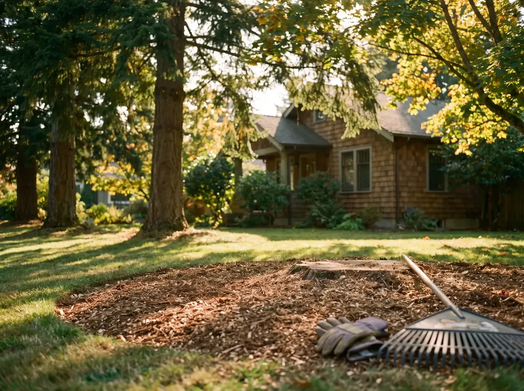 Ground stump area raked level with the lawn