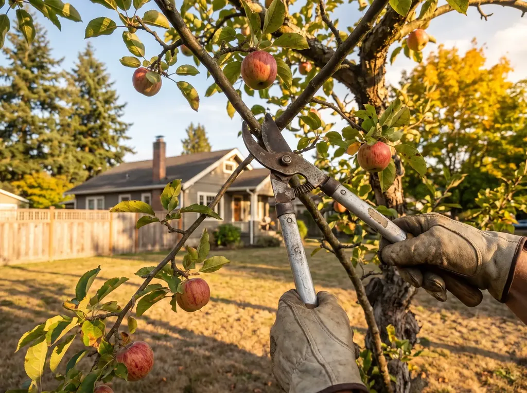 Old apple tree being pruned in a Whatcom County yard