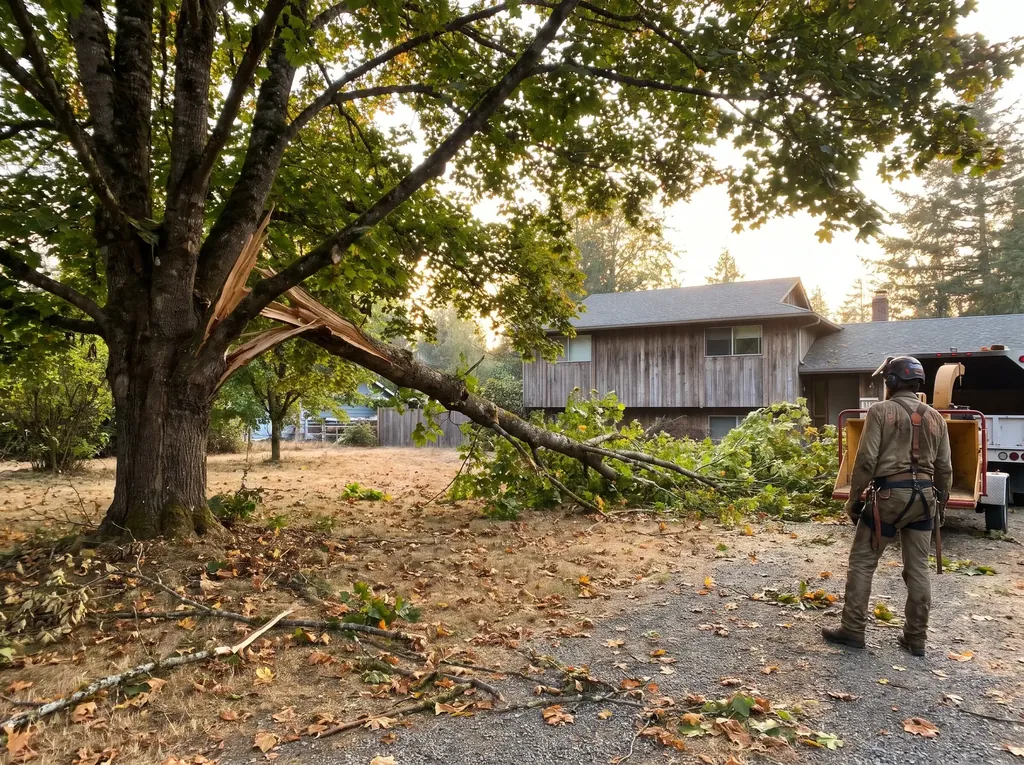Broken limb hanging in a tree after a windstorm