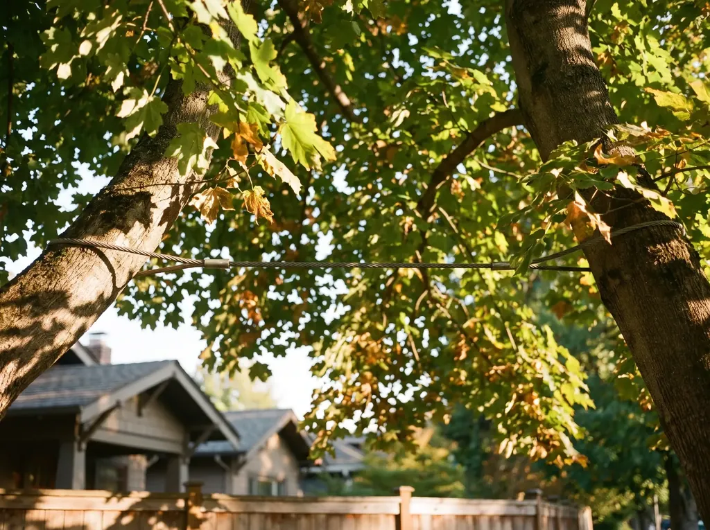 Support cable installed high in a maple canopy