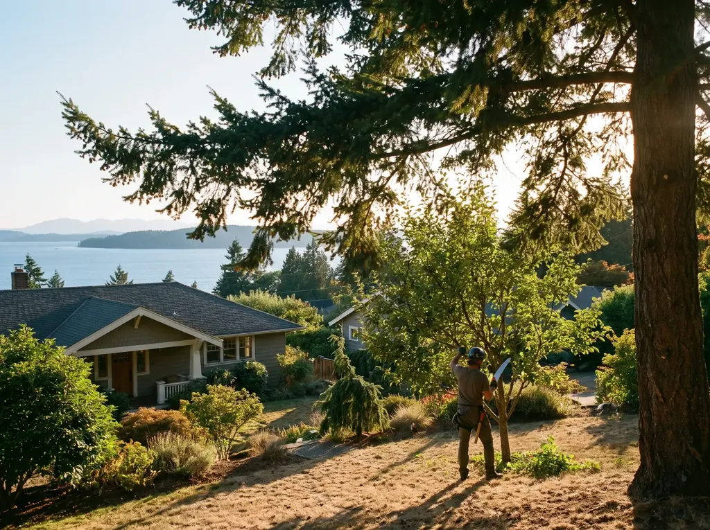 Selectively thinned fir framing a view of Bellingham Bay