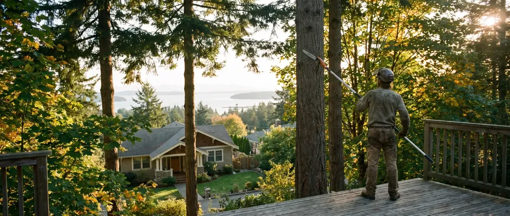 View of Bellingham Bay opened through thinned conifers